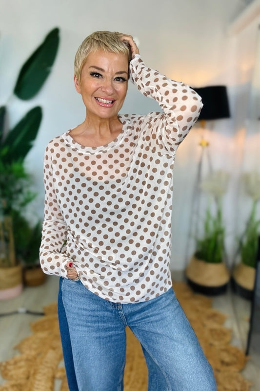 Polka Dot Print Mesh Top