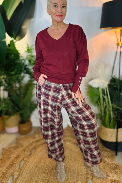 Demi Checked Barrel Leg Trousers