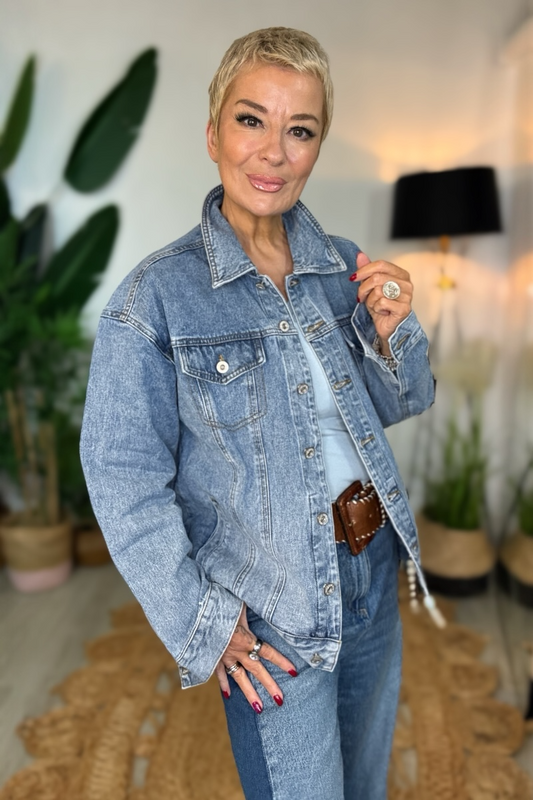 Heart Palm Oversized Denim Jacket