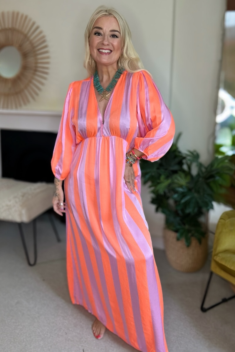Satin Stripe Maxi Dress