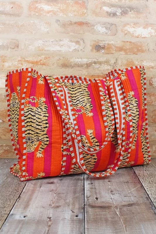 Quilted Cotton Tote Bag - Tiger Print