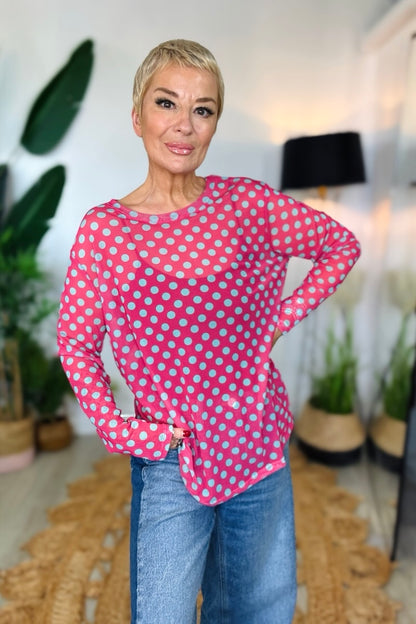 Polka Dot Print Mesh Top