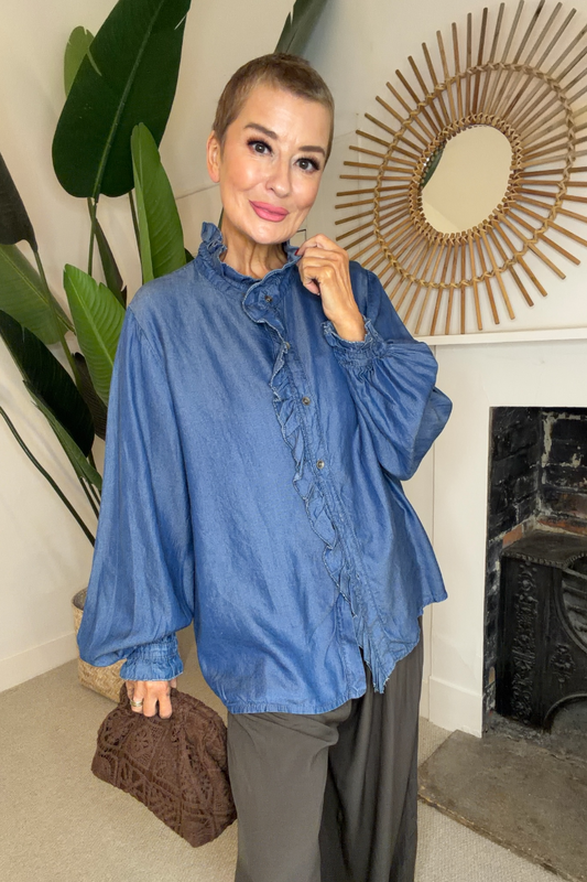 Soft Ruffle Denim Shirt