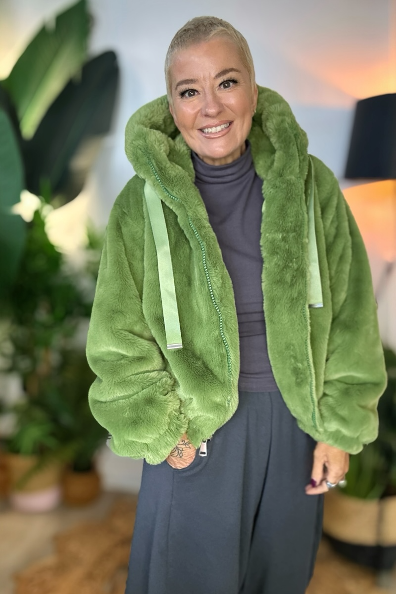 Winter Green Faux Fur Bomber Jacket