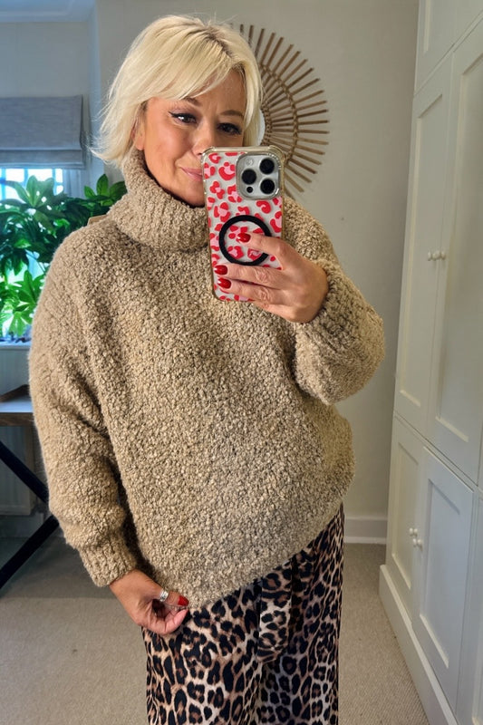 Edith Popcorn Knit Roll Neck Jumper