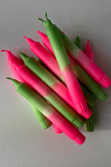 Neon Pink & Green Dip Dyed Candles