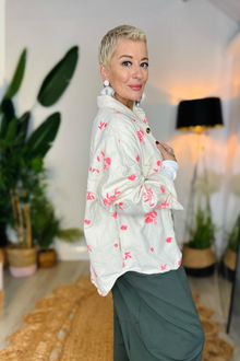 Denim Blossom Shacket - Coral