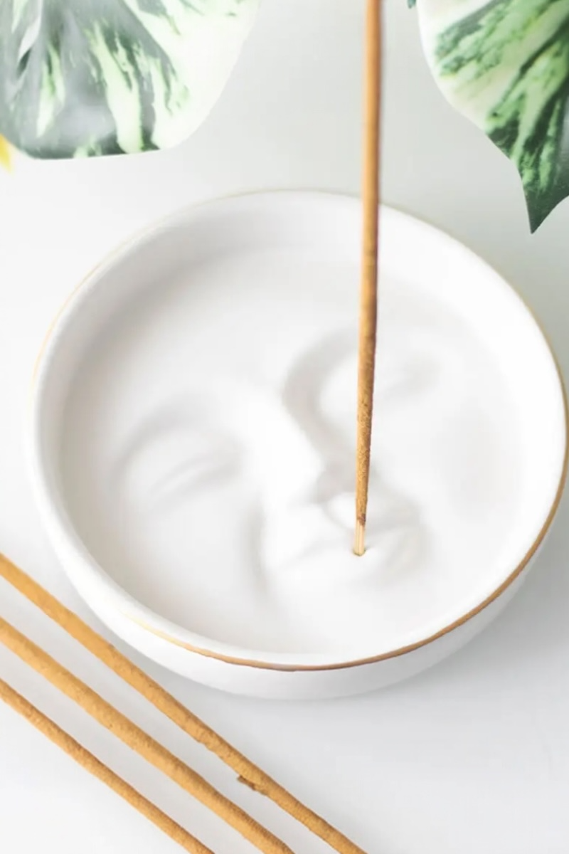 White Moon Face Ceramic Incense Stick Holder