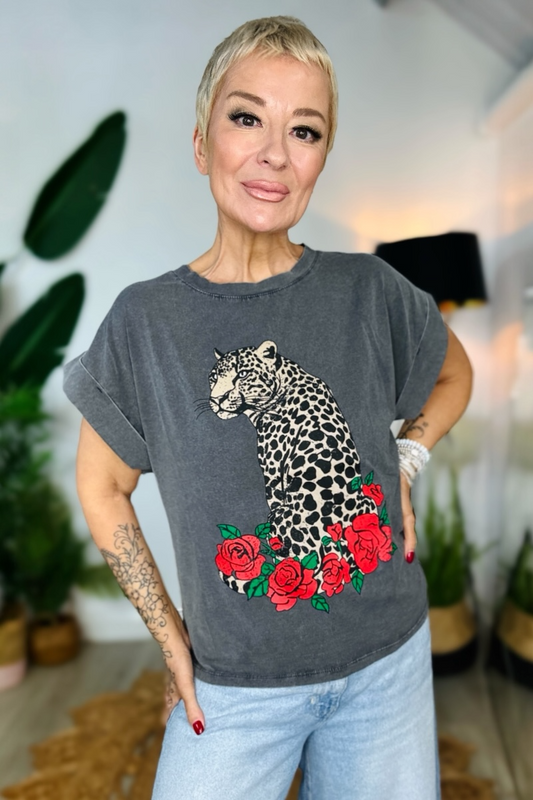 Acid Wash T-Shirt - Leopard