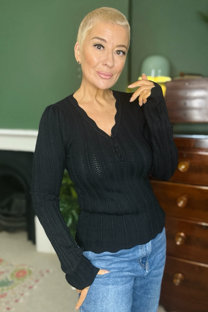 Soft Stretch Ribbed Knit Henley Top