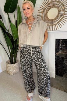 Leopard Print Button Leg Joggers