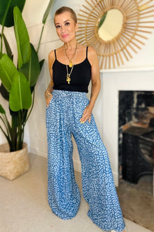 Animal Print Wide Leg Denim Trousers