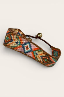 Peach & Aqua Mix Wide Aztec Beaded Bracelet