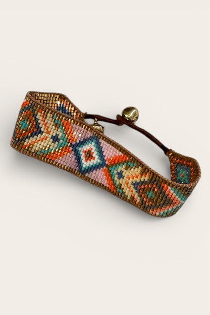 Peach & Aqua Mix Wide Aztec Beaded Bracelet