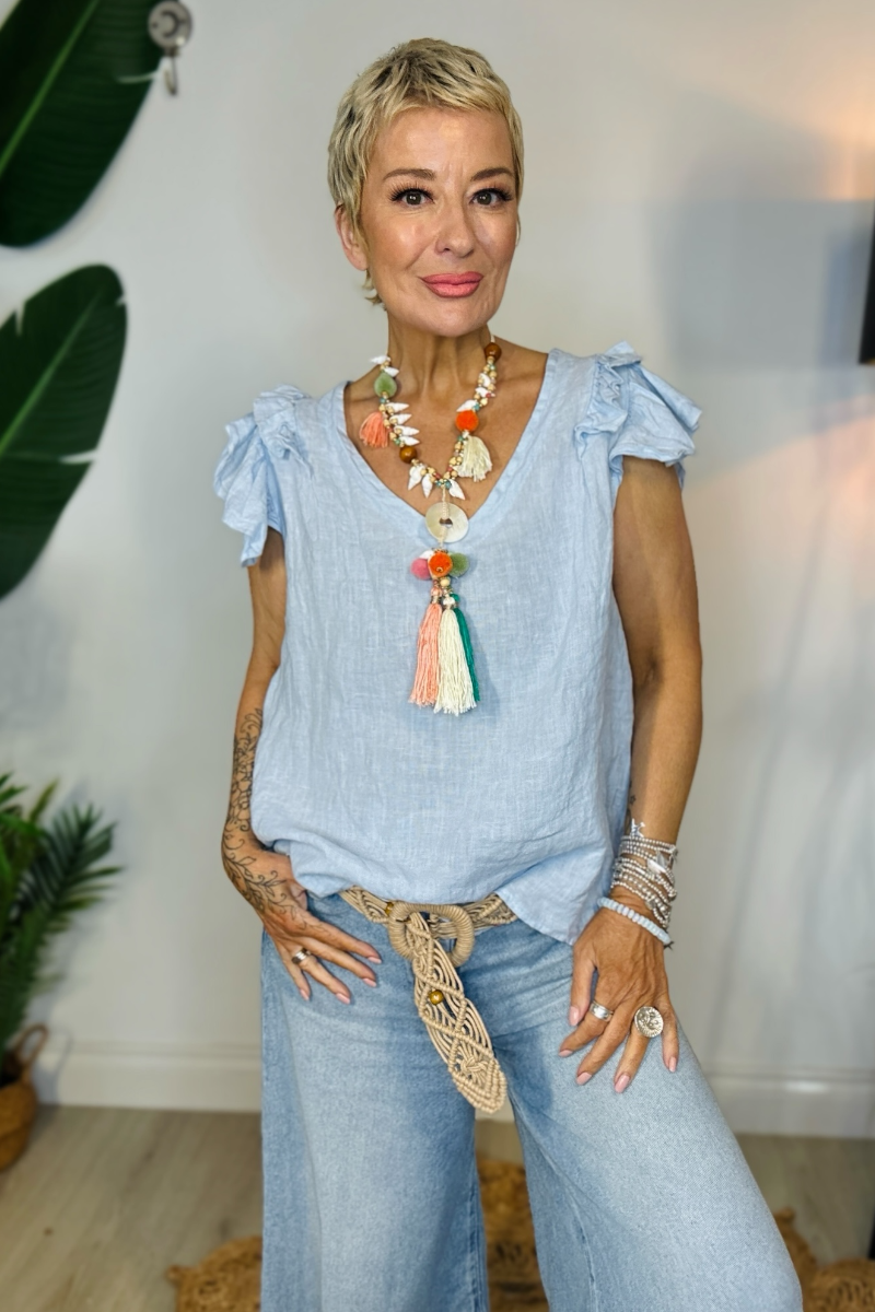 Free Spirit Frill Linen Top