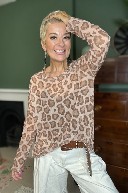 Luna Animal Print Mesh Top