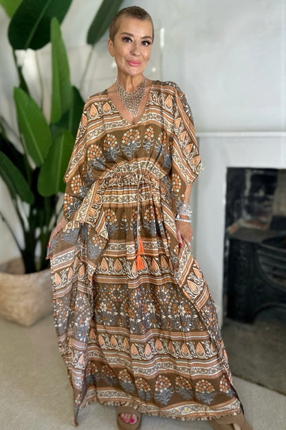 Vintage Indian Silk Floral Maxi Dress