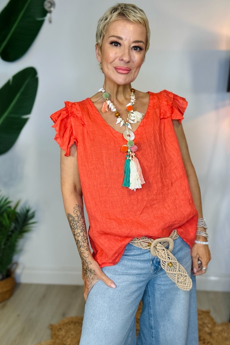 Free Spirit Frill Linen Top