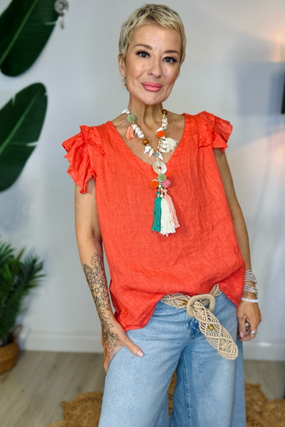 Free Spirit Frill Linen Top