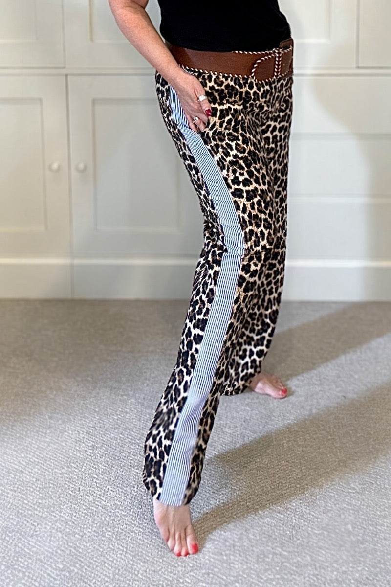 Gabriella Leopard & Stripe Wide Leg Trousers