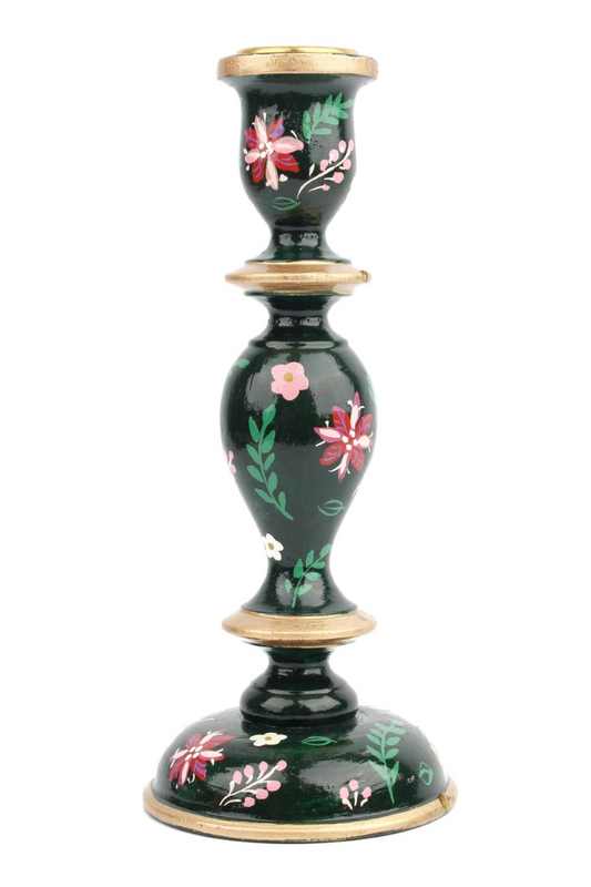 Hand Painted Large Candlestick Holder - Dk Green