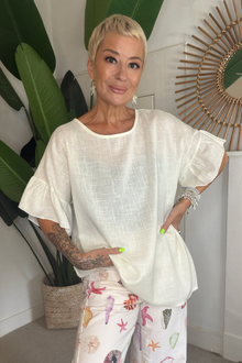Frill Sleeve Linen Mix Top