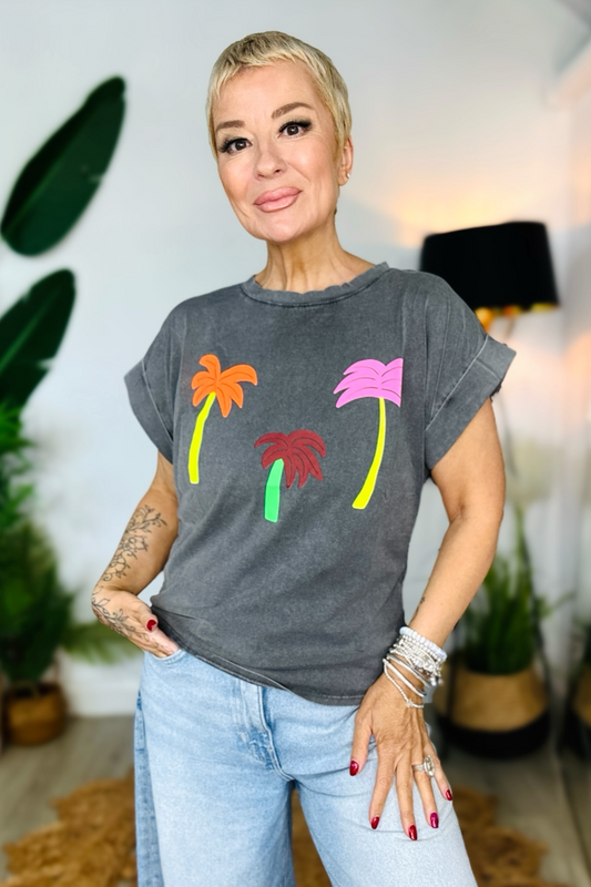 Acid Wash T-Shirt - Neon Palms