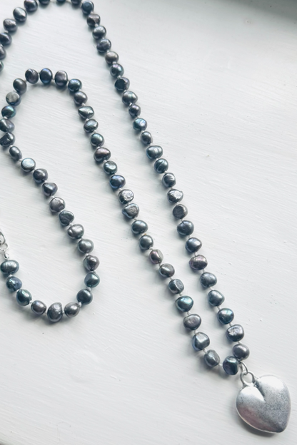 Storm Pearl & Silver Heart Necklace