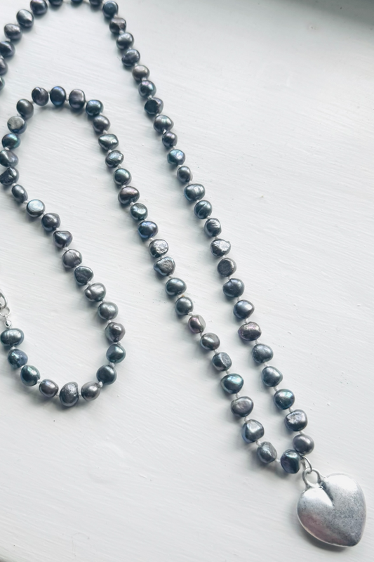 Storm Pearl & Silver Heart Necklace