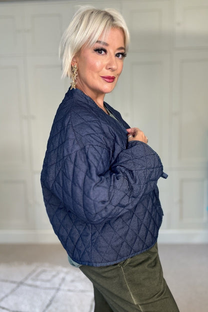 Anya Denim Tie-Front Quilted Jacket