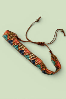 Narrow Blue & Orange Triangle Beaded Bracelet