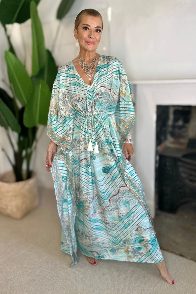 Vintage Indian Silk Swirl Print Maxi Dress