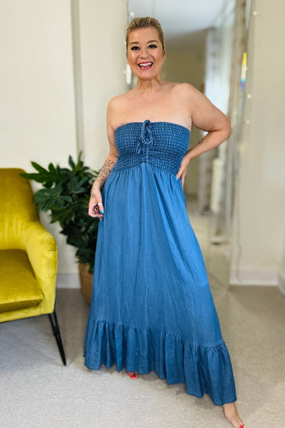 Clio Denim Bandeau Dress