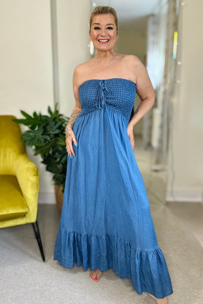 Clio Denim Bandeau Dress