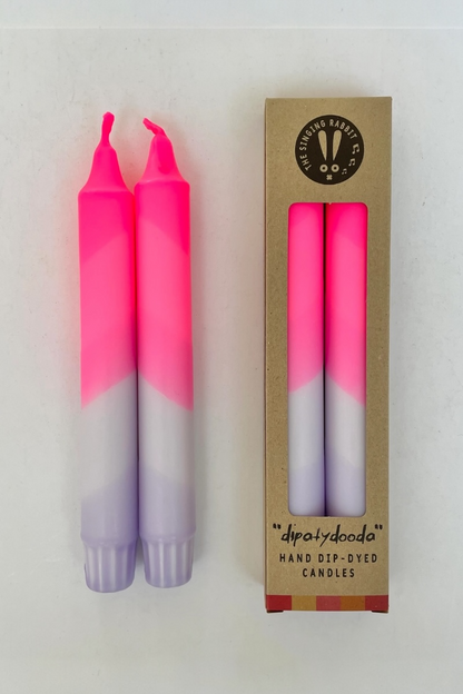 Neon Pink & Lavender Swirl Dip Dyed Candles