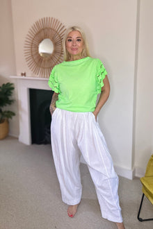 Neon Green Frill Sleeve T-Shirt