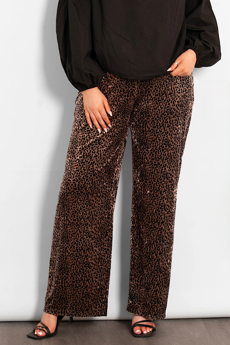 Velvet Leopard Wide Leg Trousers