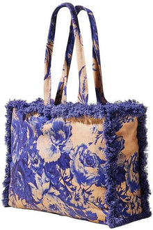 Powder Fringed Box Tote Bag - China Blue Blooms