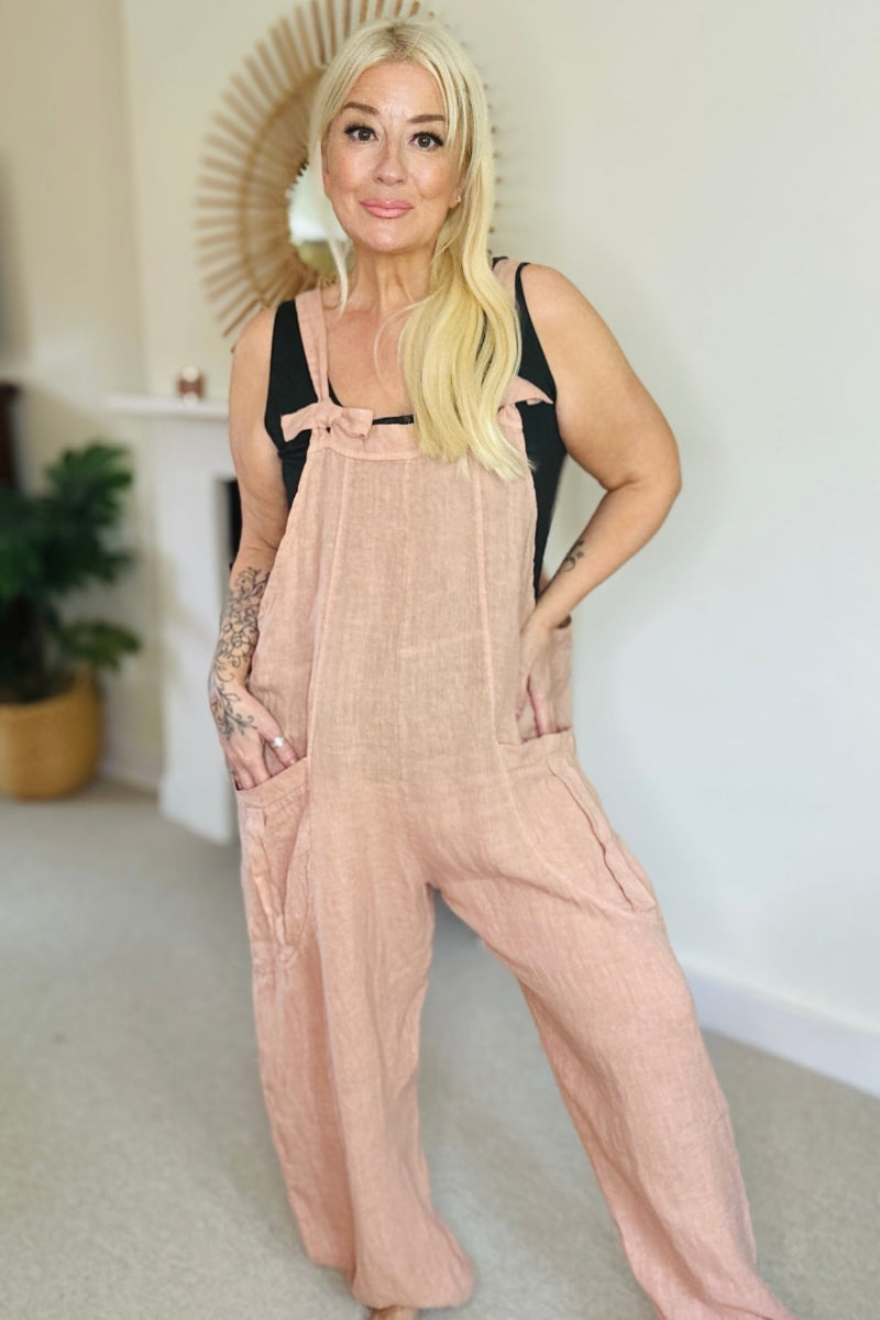 Lienen Dungarees in Peach