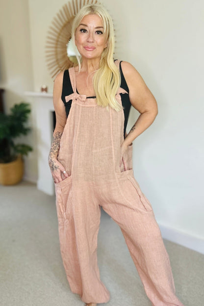 Lienen Dungarees in Peach