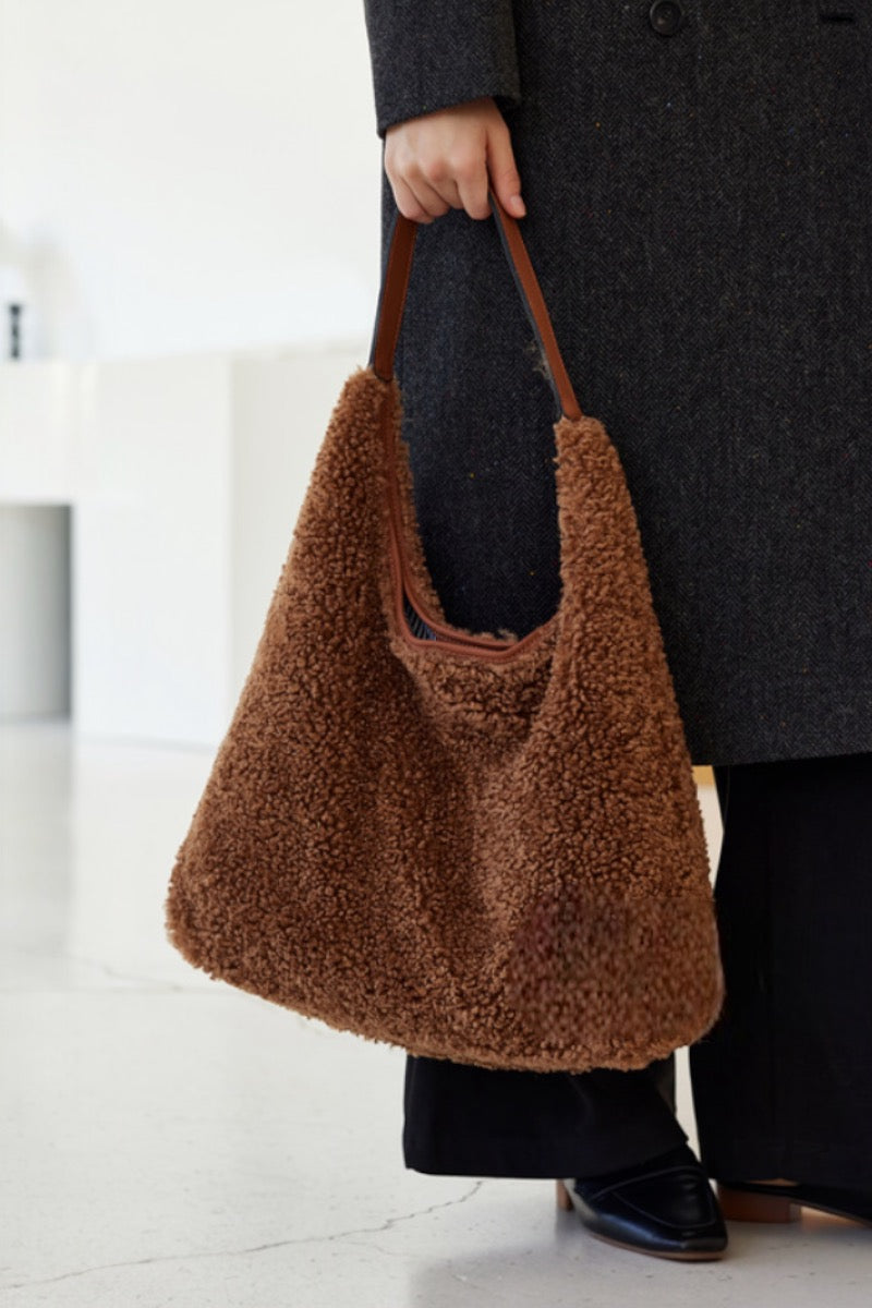 Leather & Faux Shearling Shoulder Bag