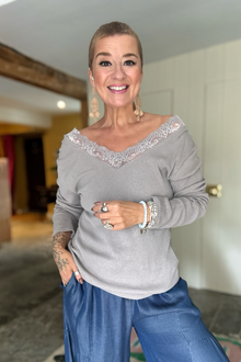 Beth Lace V Neck Ribbed Top