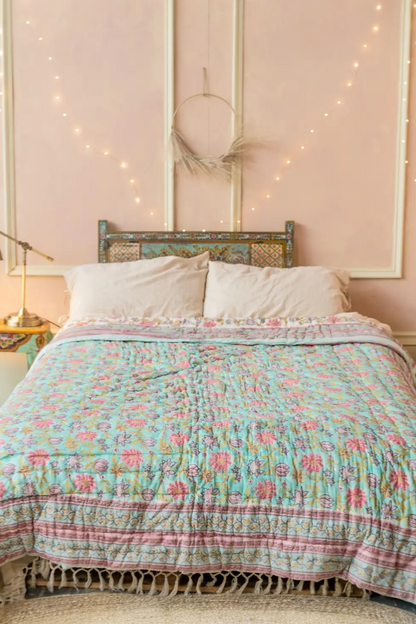 Key Block Print Reversible Quilt