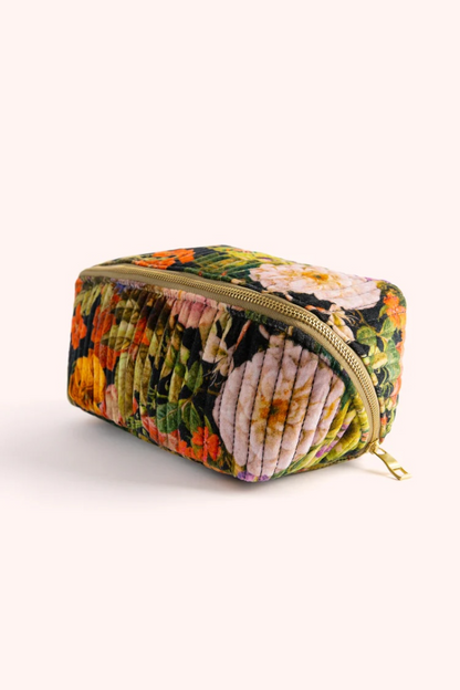 Powder Midnight Posy Quilted Makeup Bag- Leila Luxe