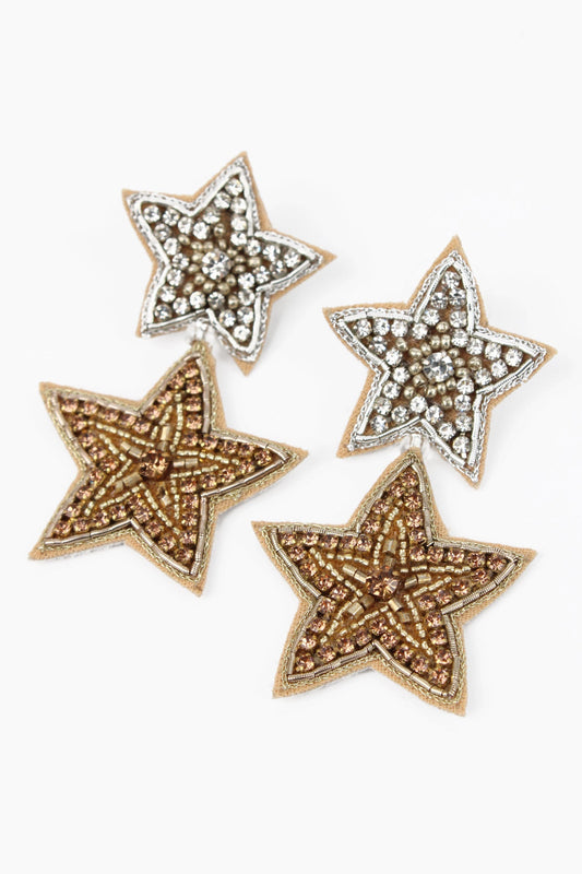 My Doris Silver Gold Beaded Star Drop Earrings