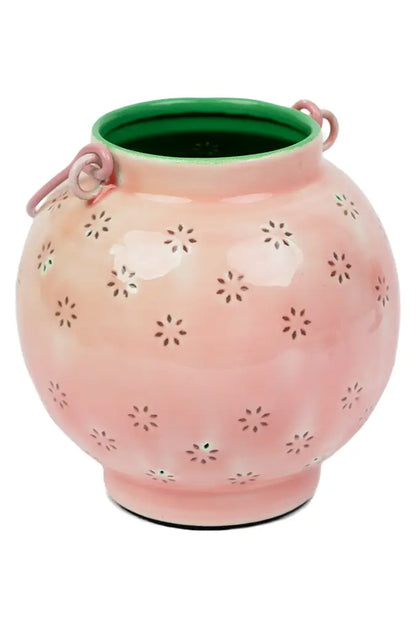 Metal Pink & Green Geometric Flower Lantern