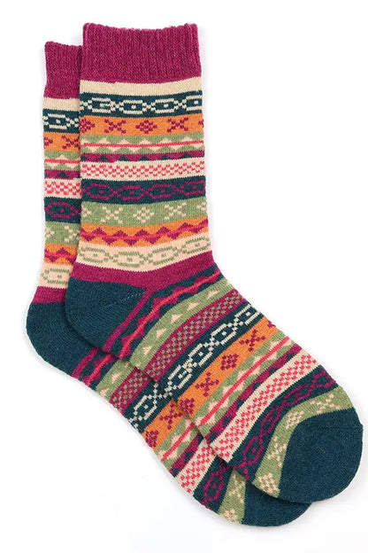 Multi-Pattern Stripe Socks - Magenta & Teal Mix