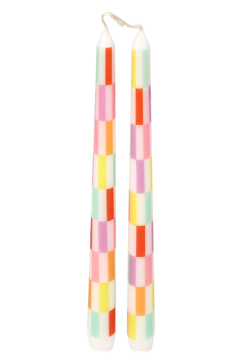 Multicolour Check Taper Candles - 2 Pack