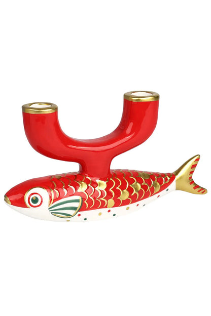 Hand-Painted Koi Fish Ceramic Candle Holder
