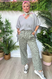 Cotton Barrel Leg Trousers- Leopard Print